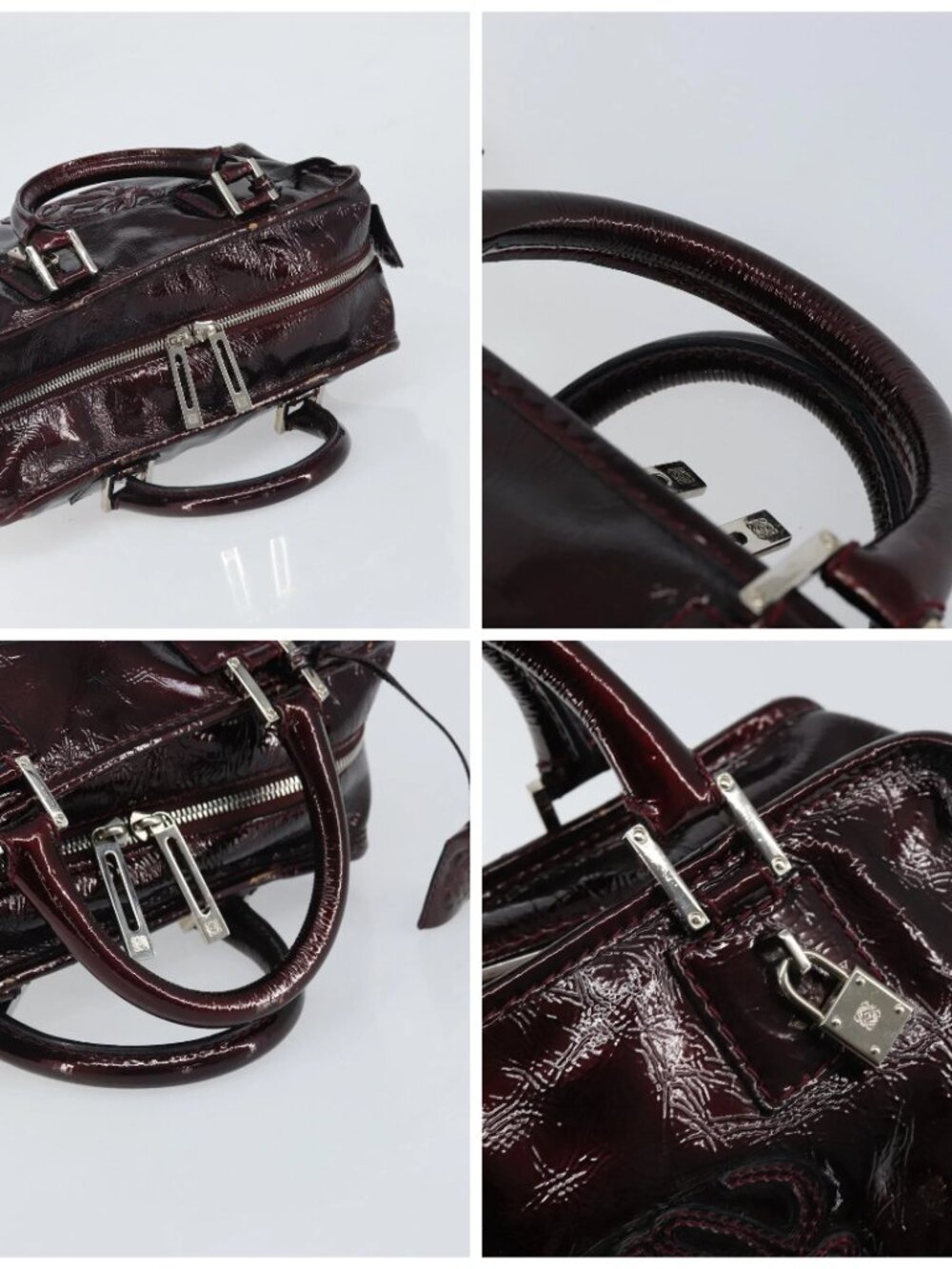 LOEWE Anagram Amazonas Hand Bag Patent leather Silver Purple Auth bs33035 - Picture 16 of 16